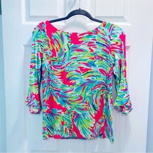Lilly Pulitzer Pink Multi Swirl Print Long Sleeve Top